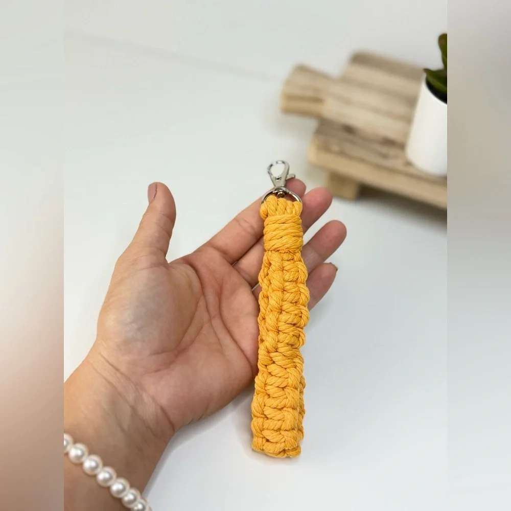 Boho Macrame Wristlet Golden Yellow Keychain